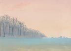 This painting is a glowing image of field and trees on Long Island