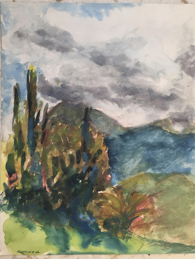 watercolor of a Oaxaca landscape